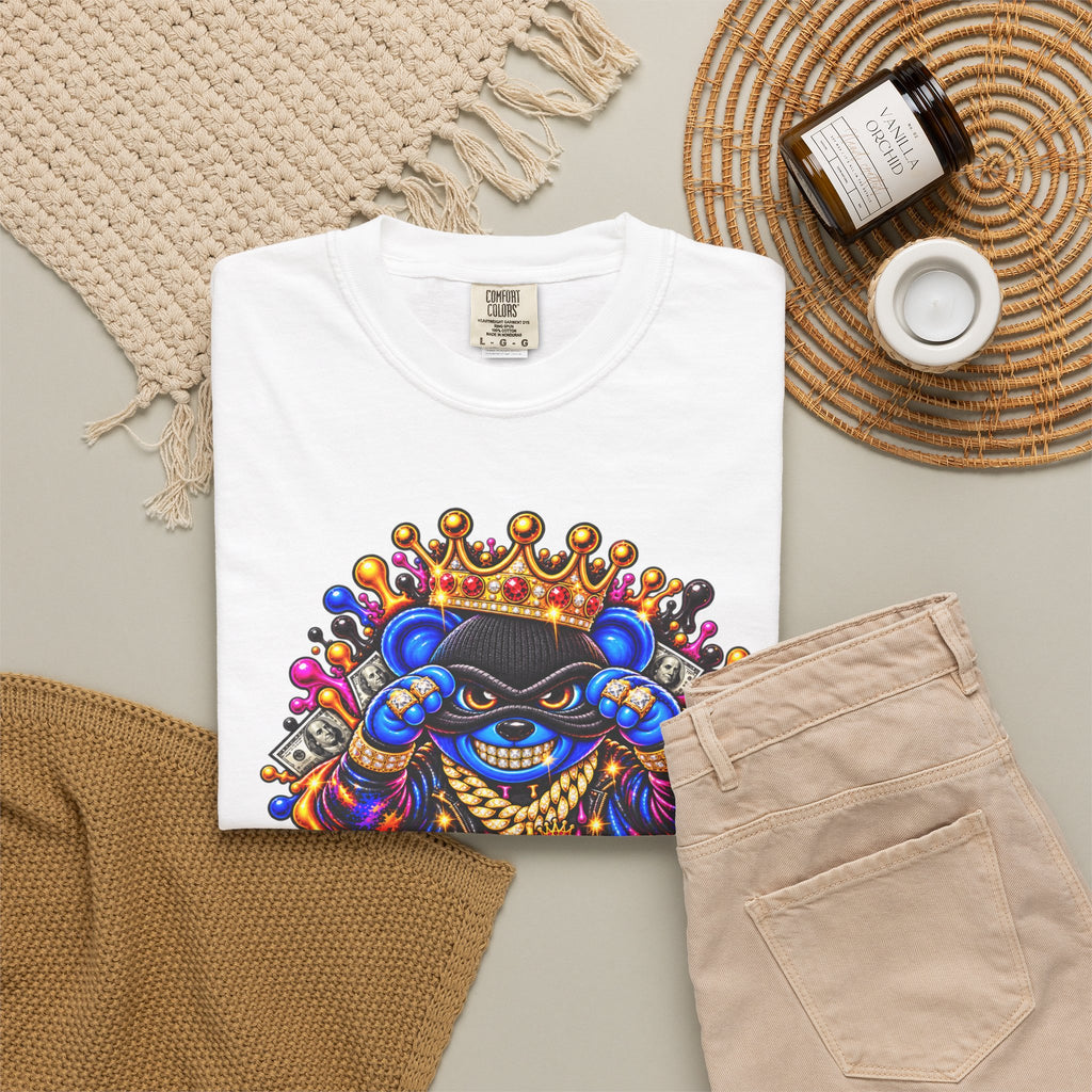 Unisex Garment-Dyed T-shirt-BLUE&PINK CROWN MASK LOGO MONEY GLOCK CROWN SB LOGO-SCUMMIEBEARZ™