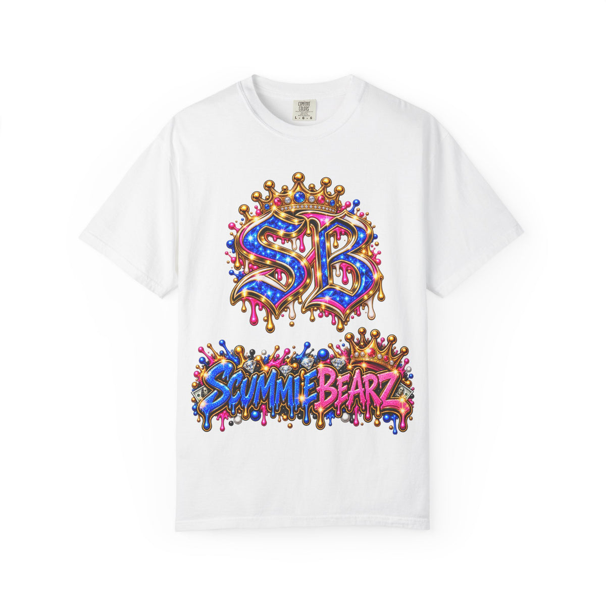 Unisex Garment-Dyed T-shirt-BLUE&PINK CROWN SB LOGO ARMED WITH FAITH-SCUMMIEBEARZ™