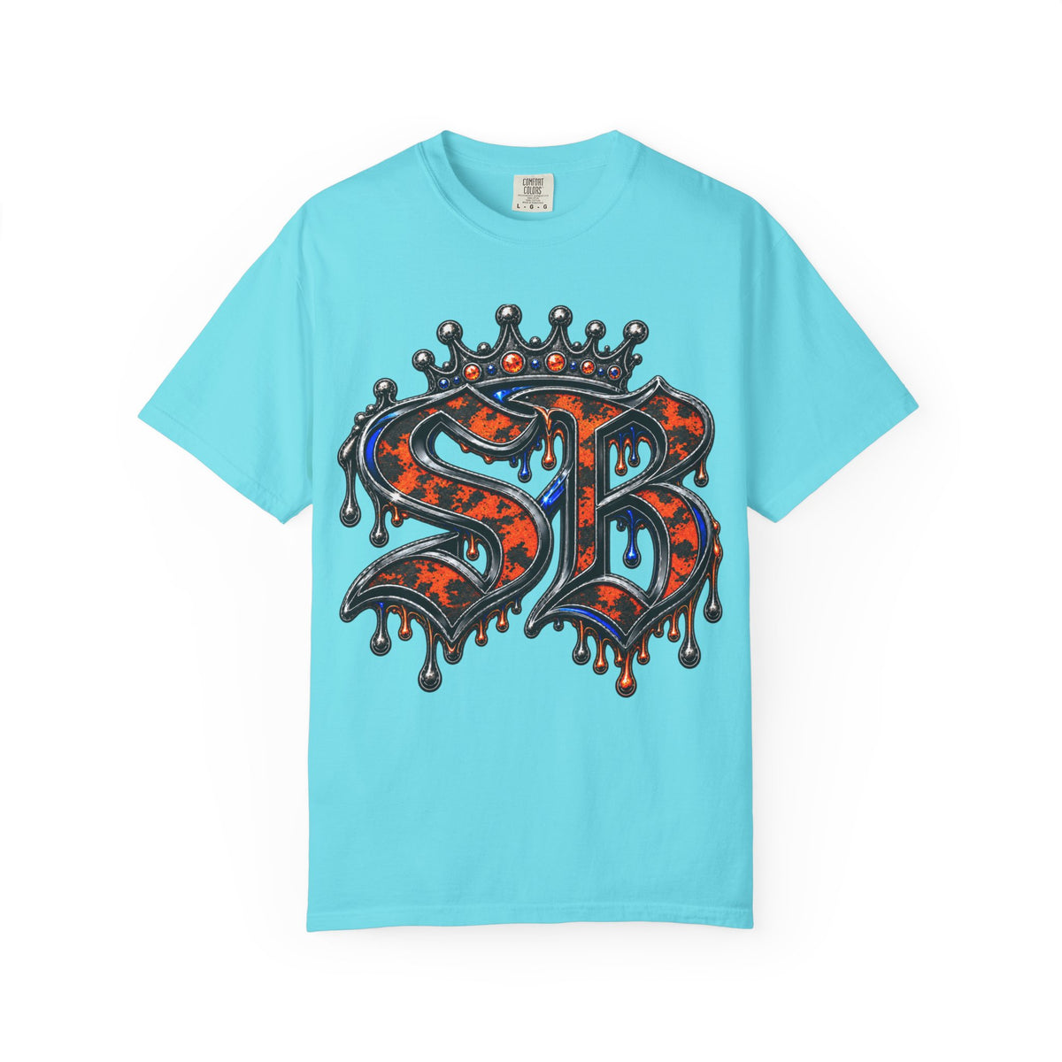 Unisex Garment-Dyed T-shirt-ORANGE&BLUE SB CROWN LOGO&TRAP STAR -SCUMMIEBEARZ™