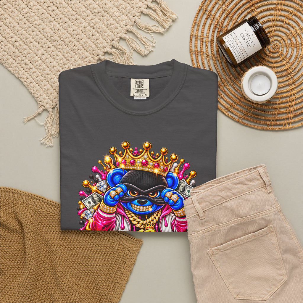 Unisex Garment-Dyed T-shirt-BLUE&PINK CROWN MASK LOGO PRAY BIG -SCUMMIEBEARZ™