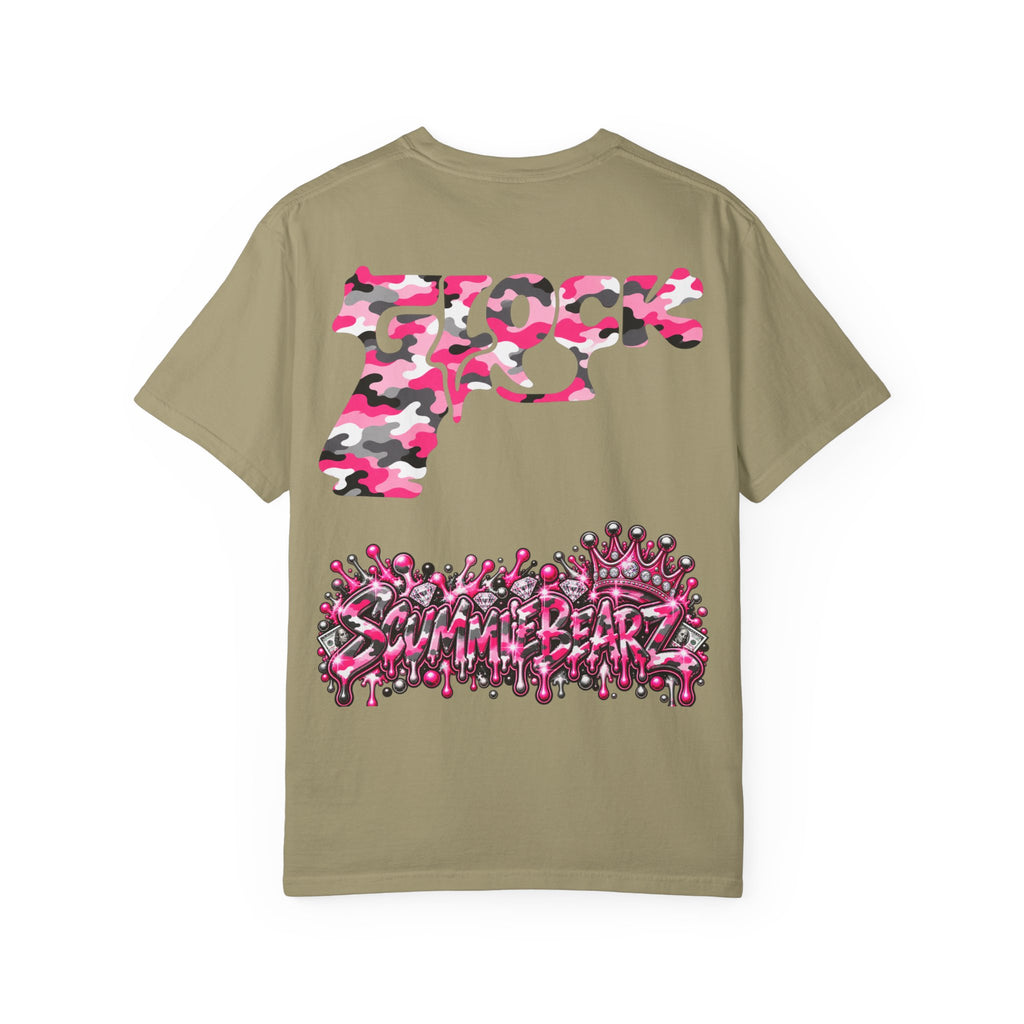 Unisex Garment-Dyed T-shirt-PINK CAMO MASK LOGO GLOCK -SCUMMIEBEARZ™
