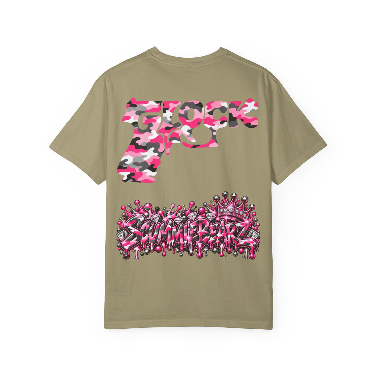 Unisex Garment-Dyed T-shirt-PINK CAMO MASK LOGO GLOCK -SCUMMIEBEARZ™
