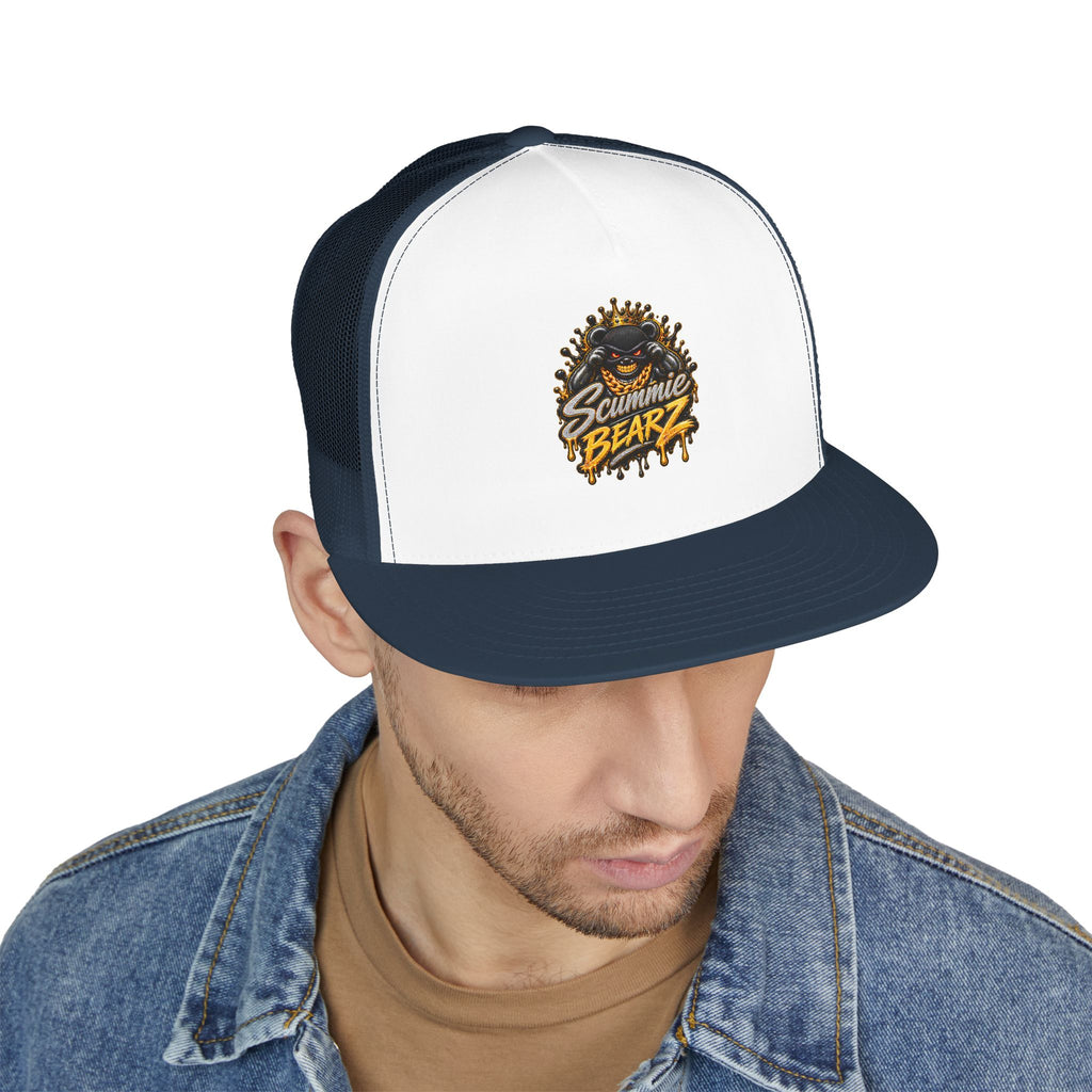 5 Panel Trucker Cap-SILVER/GOLD MASK LOGO-SCUMMIEBEARZ™