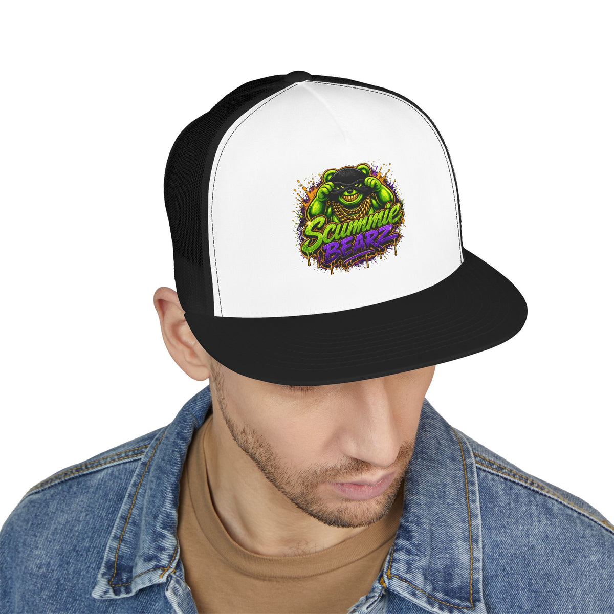 5 Panel Trucker Cap-GREEN/PURPLE MASK LOGO-SCUMMIEBEARZ™