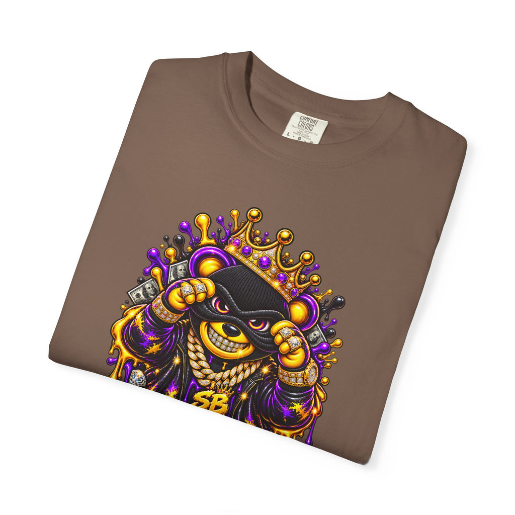 Unisex Garment-Dyed T-shirt-PURPLE&GOLD CROWN MASK LOGO GET SERVED CROWN SB LOGO-SCUMMIEBEARZ™