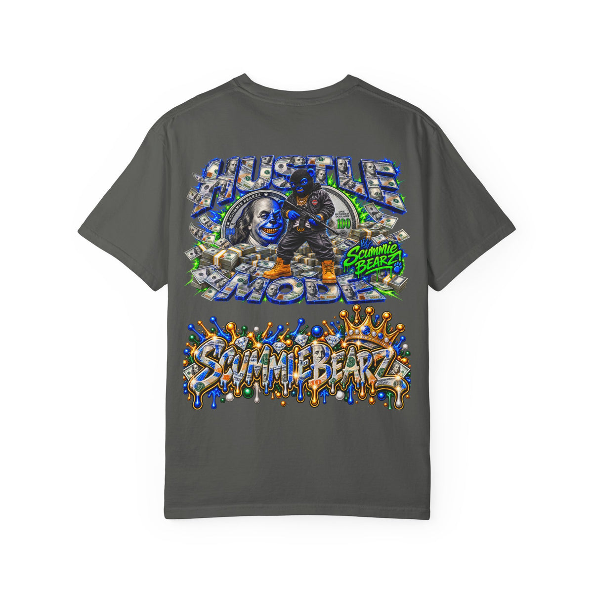 Unisex Garment-Dyed T-SHIRT- HUSTLE MODE/SB CROWN LOGO-SCUMMIEBEARZ™
