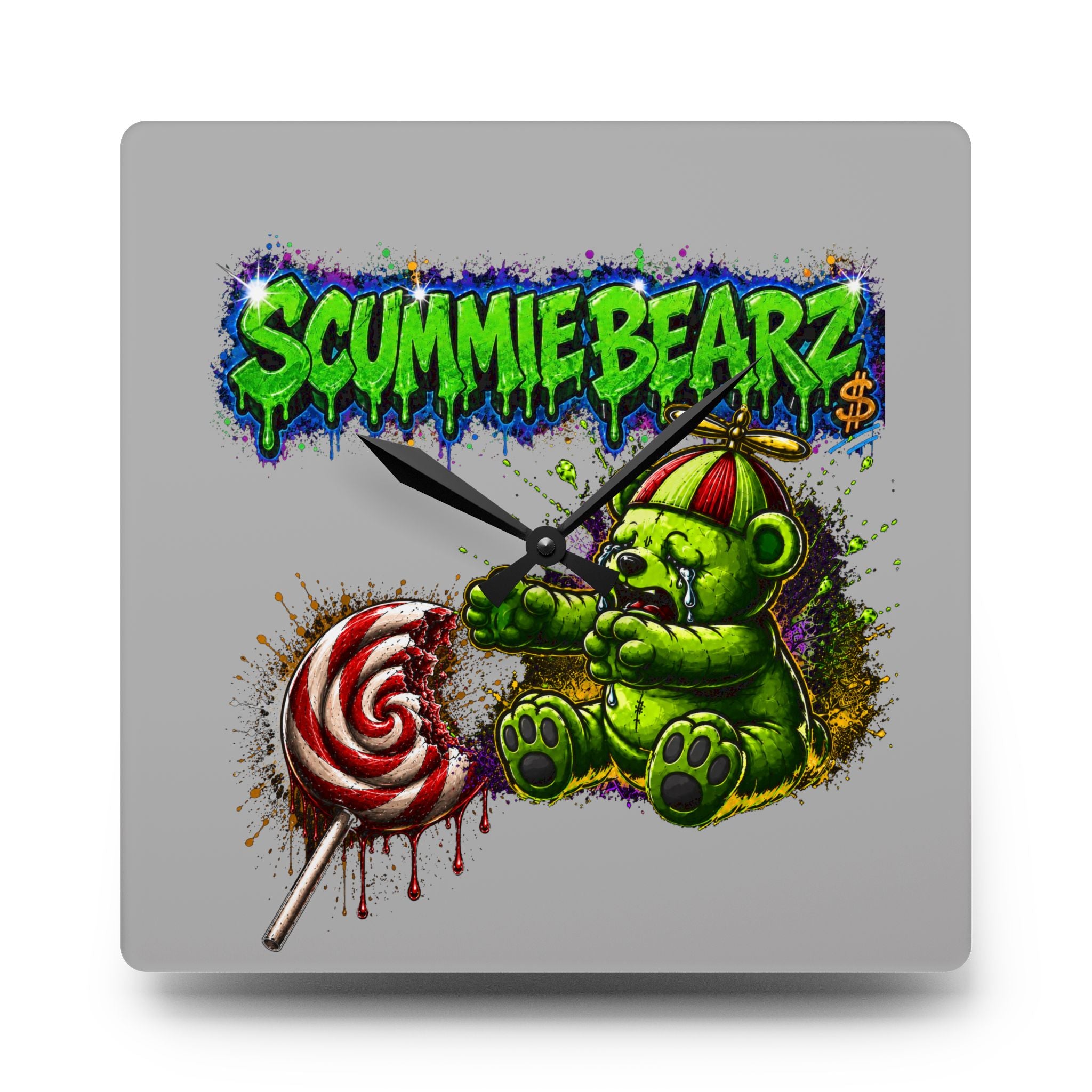 Acrylic Wall Clock-Stealing Candy From A Baby Neon Green