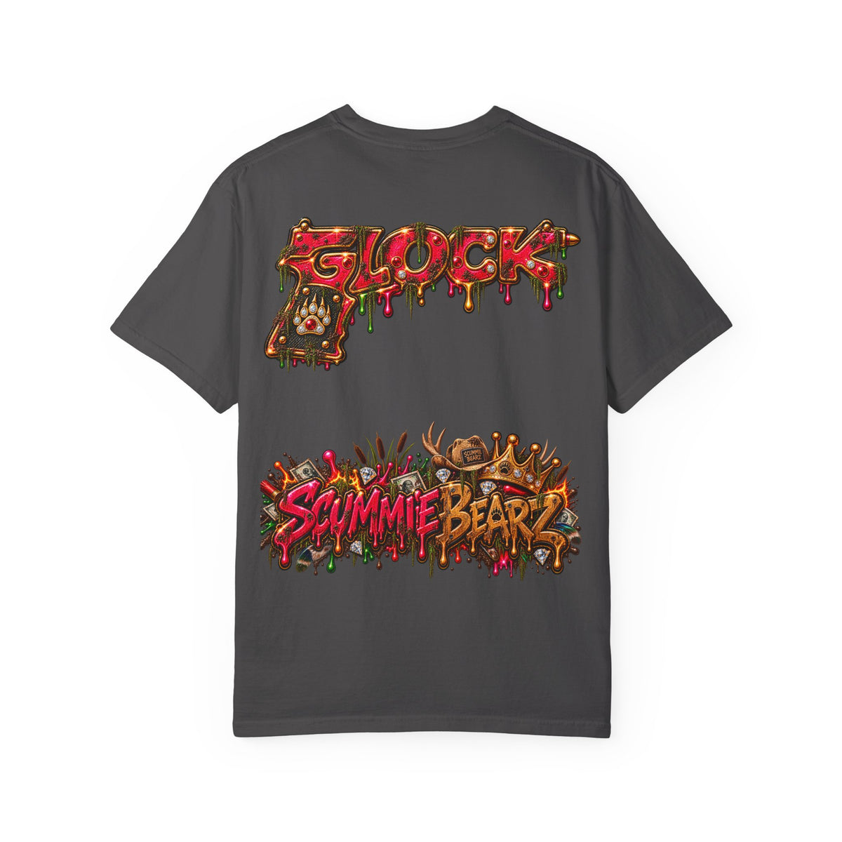 Unisex Garment-Dyed T-shirt-HILLBILLY cROWN MASK/GLOCK LOGO-SCUMMIEBEARZ™️