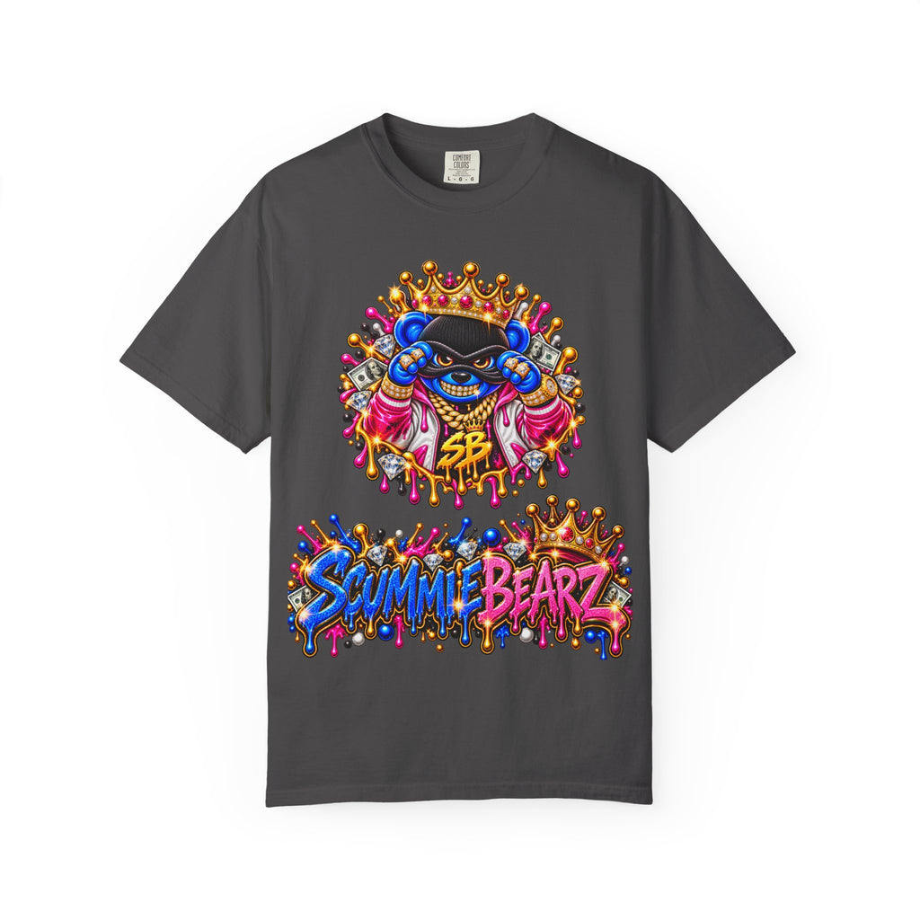 Unisex Garment-Dyed T-shirt-BLUE&PINK CROWN MASK LOGO PRAY BIG -SCUMMIEBEARZ™
