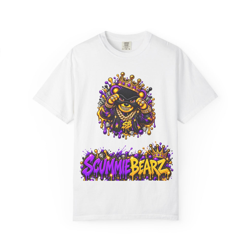 Unisex Garment-Dyed T-shirt-PURPLE&G9D CROWN MASK LOGO TRAP HOUSE MEET-SCUMMINGBEARZ™