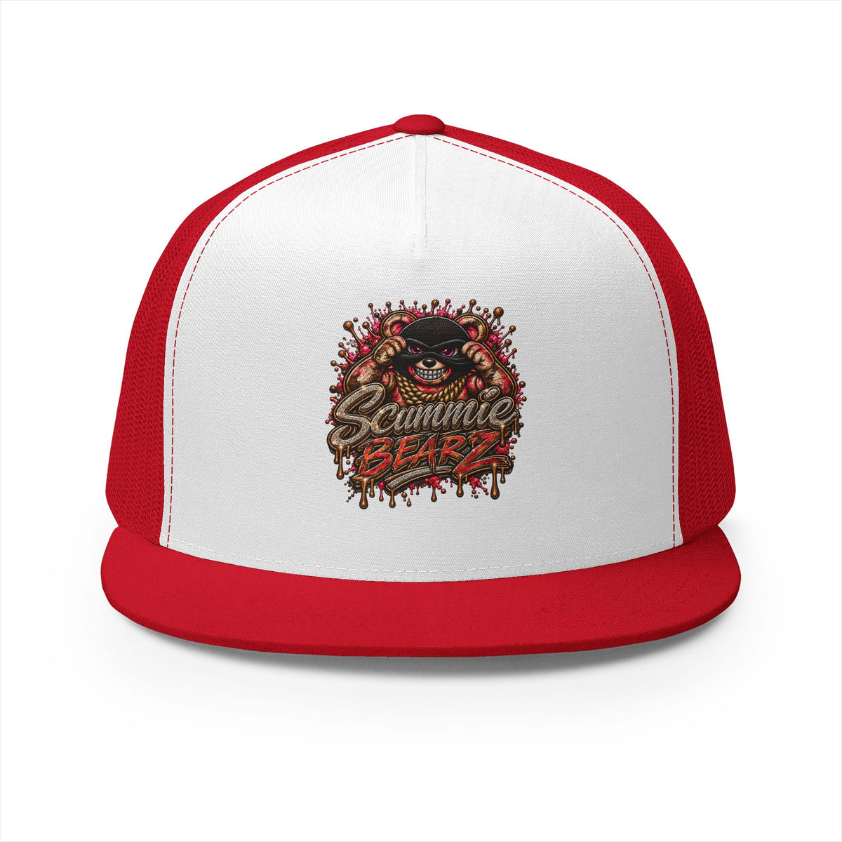 5 Panel Trucker Cap-RED/GOLD MASK LOGO-SCUMMIEBEARZ™