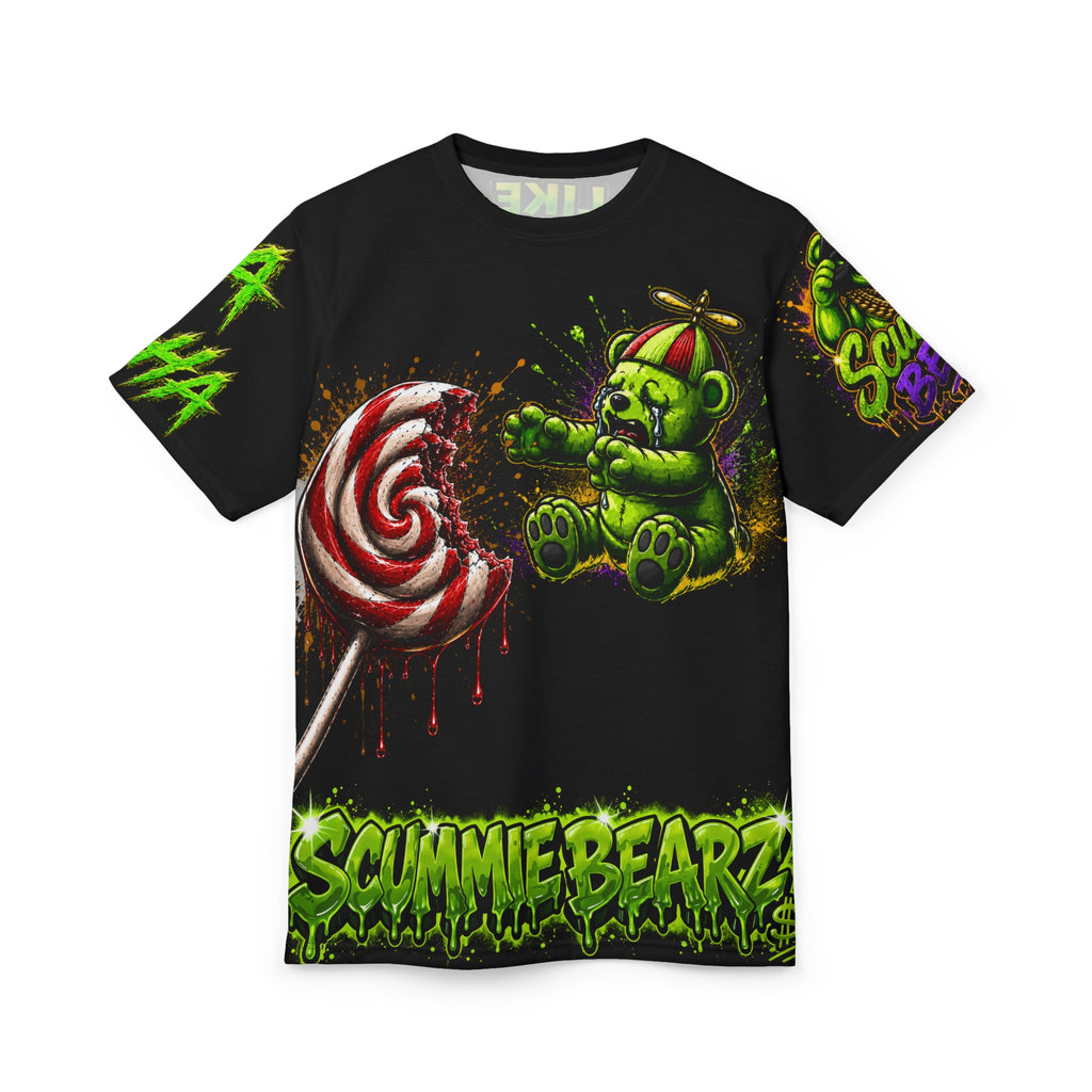 SCUMMIE BEARZ "Like Stealing Candy From a Baby" Green AOP Edition Unisex Graphic Tee
