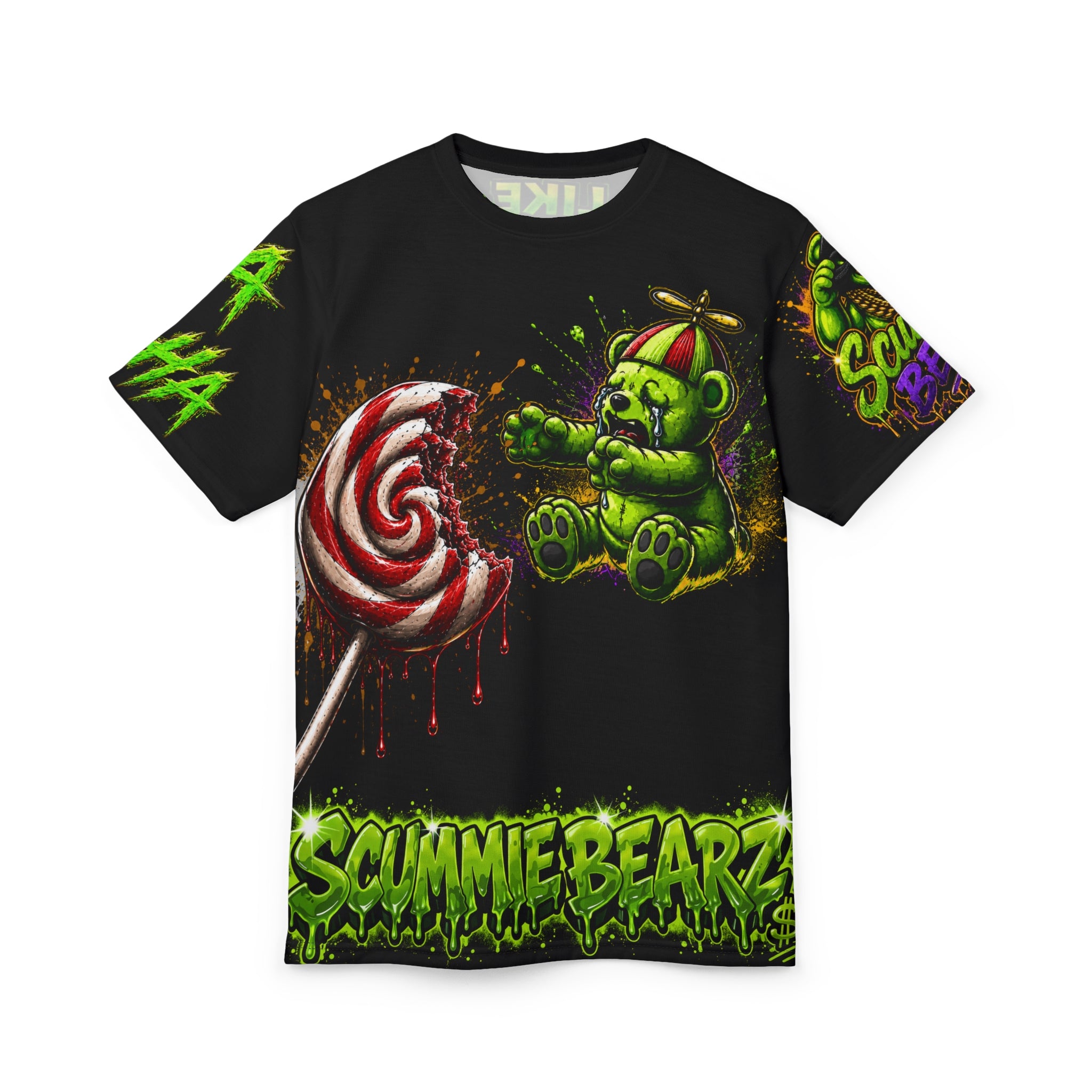 SCUMMIE BEARZ "Like Stealing Candy From a Baby" Green AOP Edition Unisex Graphic Tee