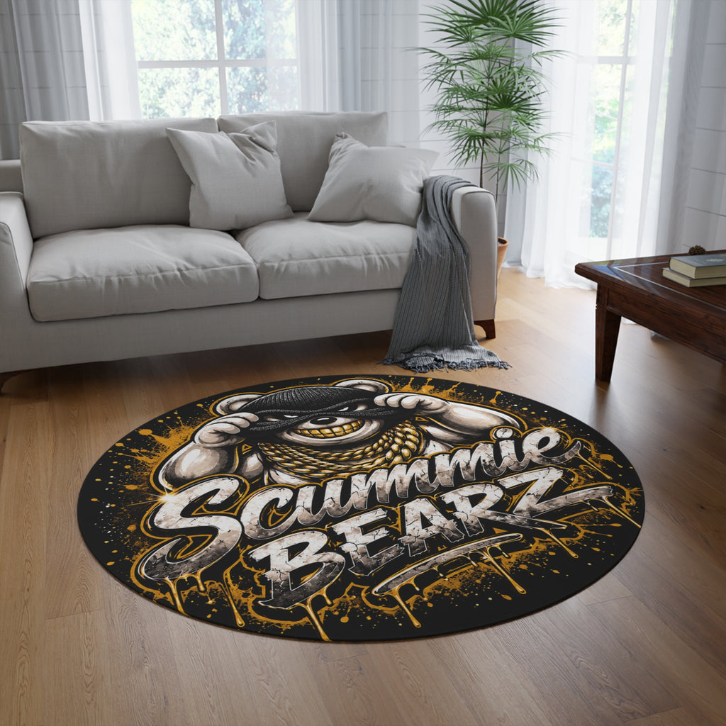 SCUMMIEBEARZ 💰Gold/White🤍Logo Round Rug