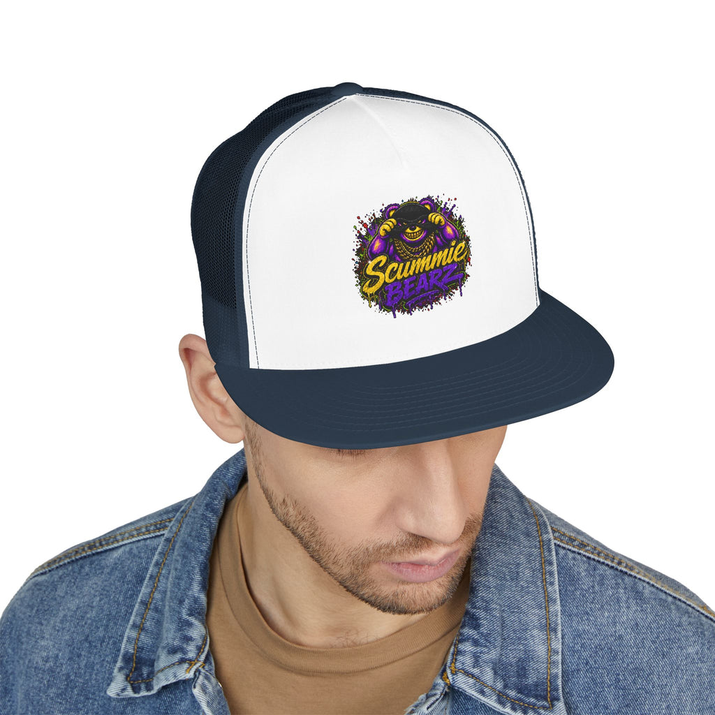 5 Panel Trucker Cap-GOLD/PURPLE MASK LOGO-SCUMMIEBEARZ™