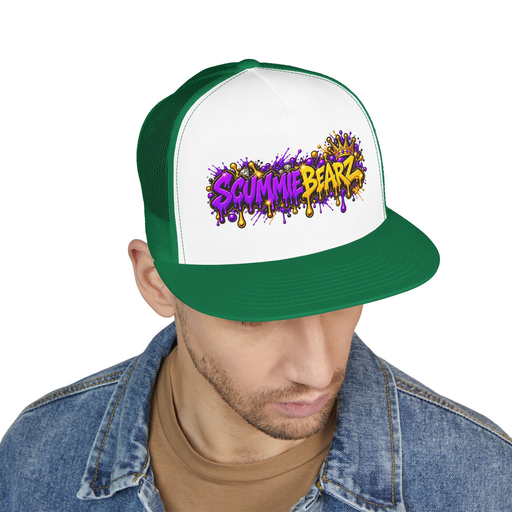 5 Panel Trucker Cap-PURPLE/GOLD SCUMMIEBEARZ LOGO-SCUMMIEBEARZ™