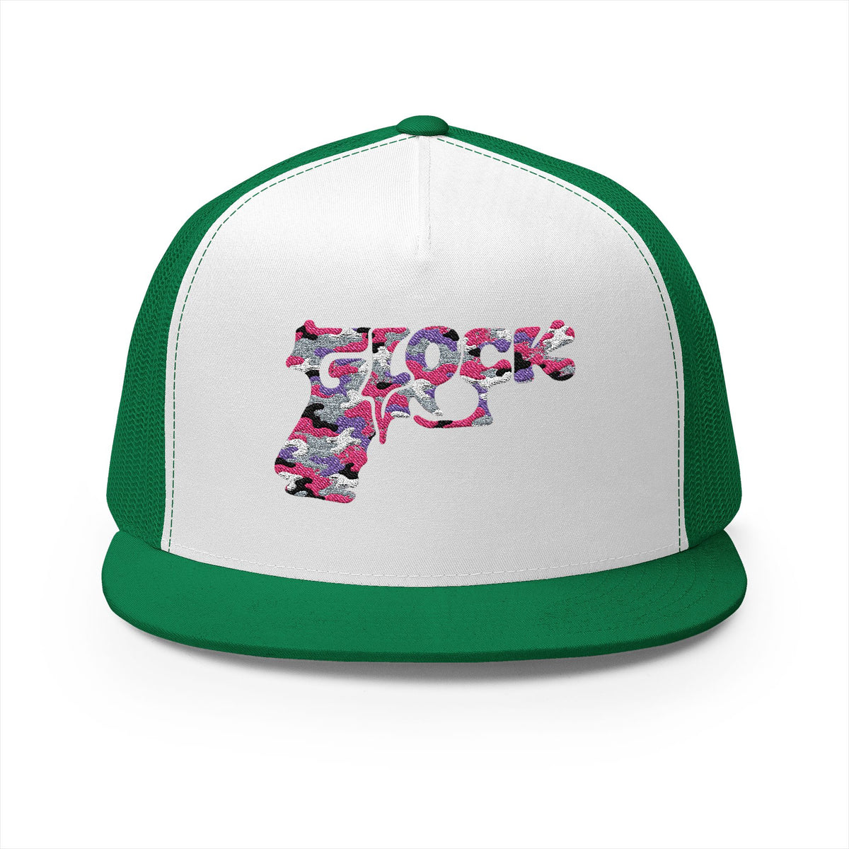 5 Panel Trucker Cap-PINK CAMOUFLAGE GLOCK LOGO-SCUMMIEBEARZ™️