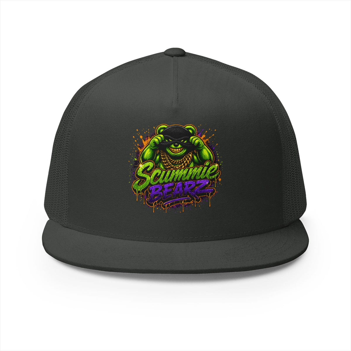 5 Panel Trucker Cap-GREEN/PURPLE MASK LOGO-SCUMMIEBEARZ™