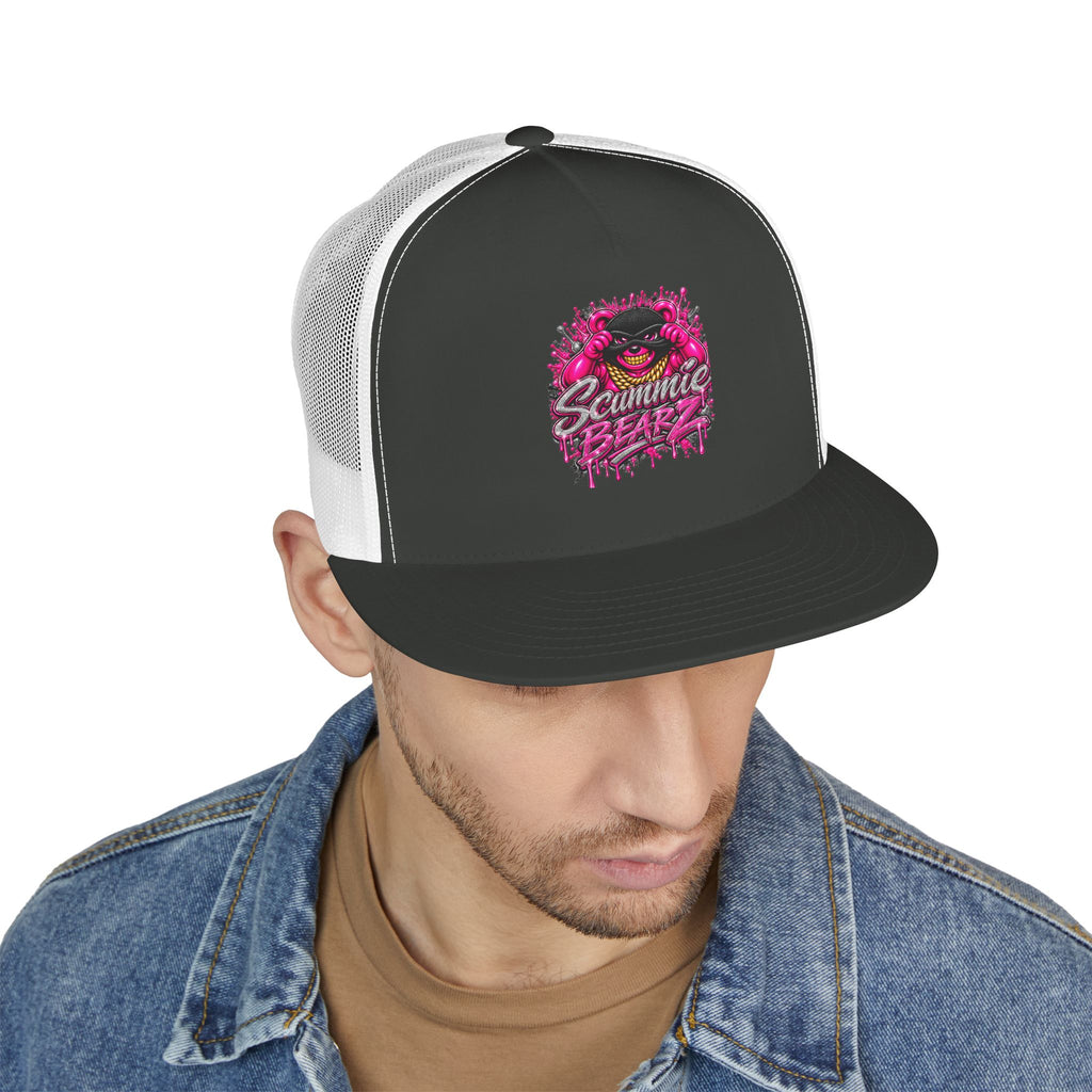 5 Panel Trucker Cap- PINK/SILVER MASK LOGO-SCUMMIEBEARZ™