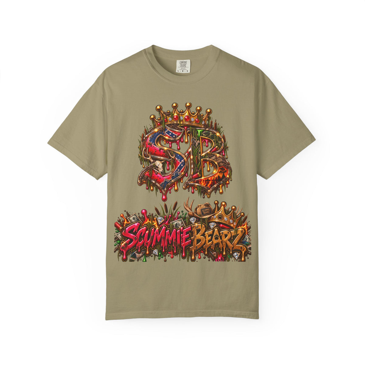 Unisex Garment-Dyed T-shirt-HILBILLYSCUMMIEBEARZ MOONSHINE/CROWN SB LOGO -SCUMMIEBEARZ™