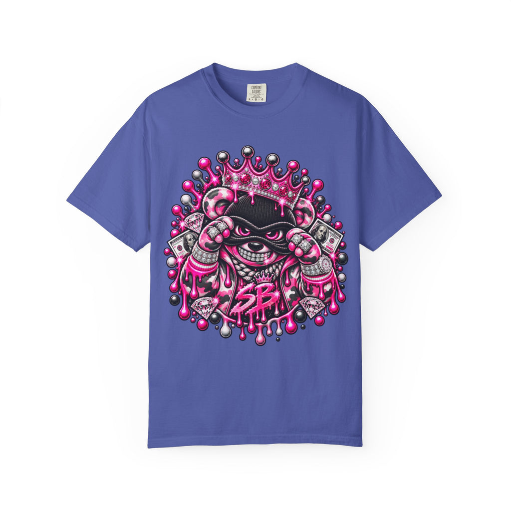 Unisex Garment-Dyed T-shirt-PINK CROWN MASK LOGO GLOCK -SCUMMIEBEARZ™