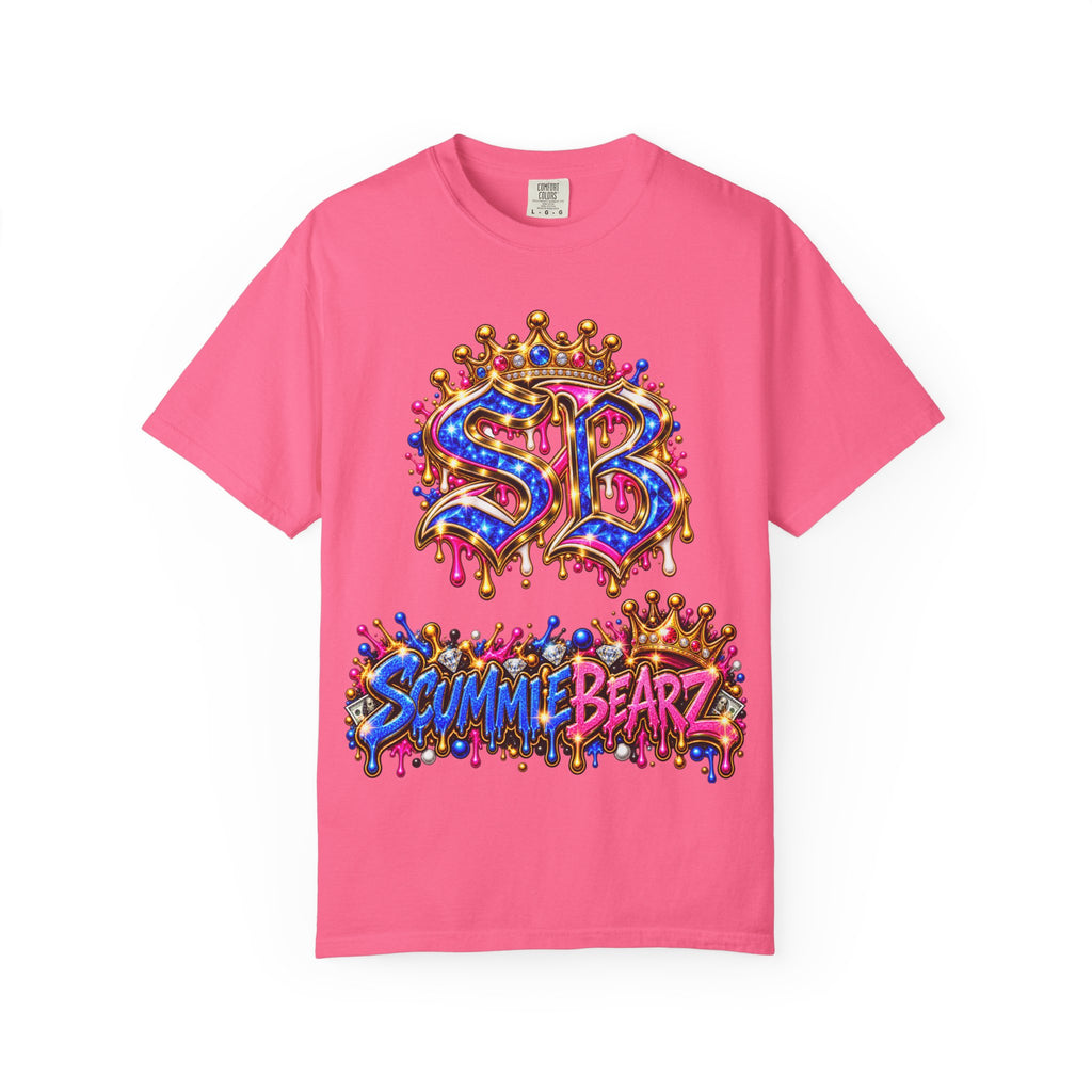 Unisex Garment-Dyed T-shirt-BLUE&PINK CROWN SB LOGO ARMED WITH FAITH-SCUMMIEBEARZ™