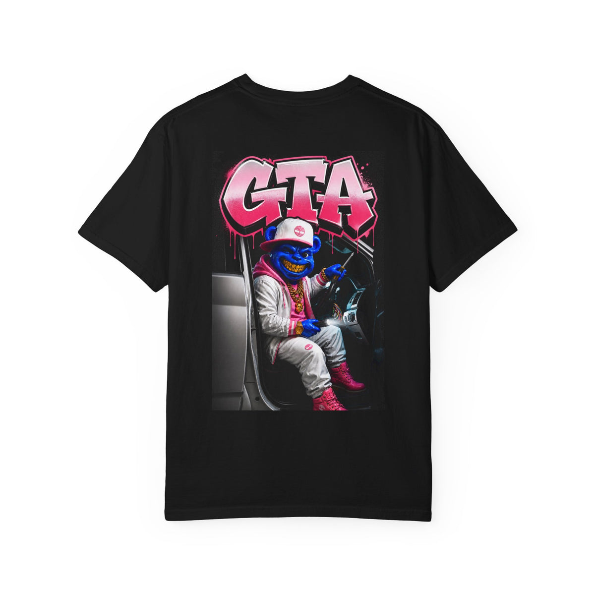 Unisex Garment-Dyed T-shirt-PINK FOUND IT, FLOOR3 IT W/GTA SCUMMMIE GRAPHIC DESIGN -SCUMMIEBEARZ™