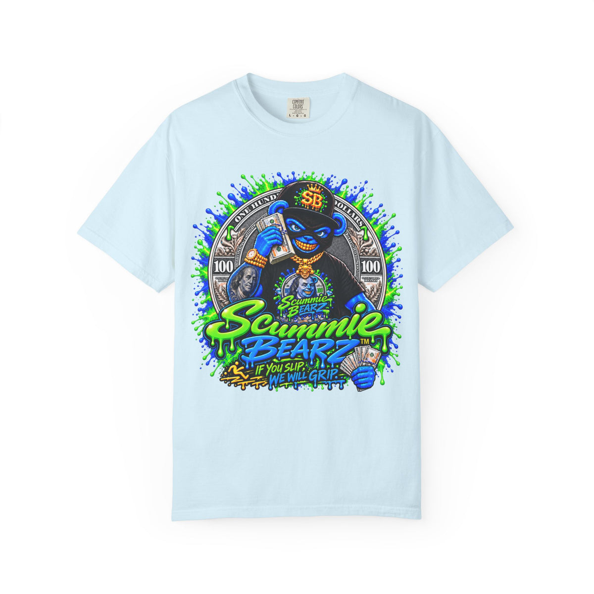 Unisex Garment-Dyed T-shirt-THAT MONEY💵KEEP CALLING📞ME MASK LOGO-SCUMMIEBEARZ™️