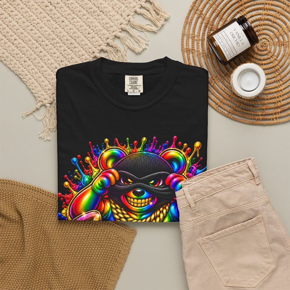 Unisex Garment-Dyed T-shirt-RAINBOW MASK LOGO GLOCK SB CROWN LOGO-SCUMMIEBEARZ™