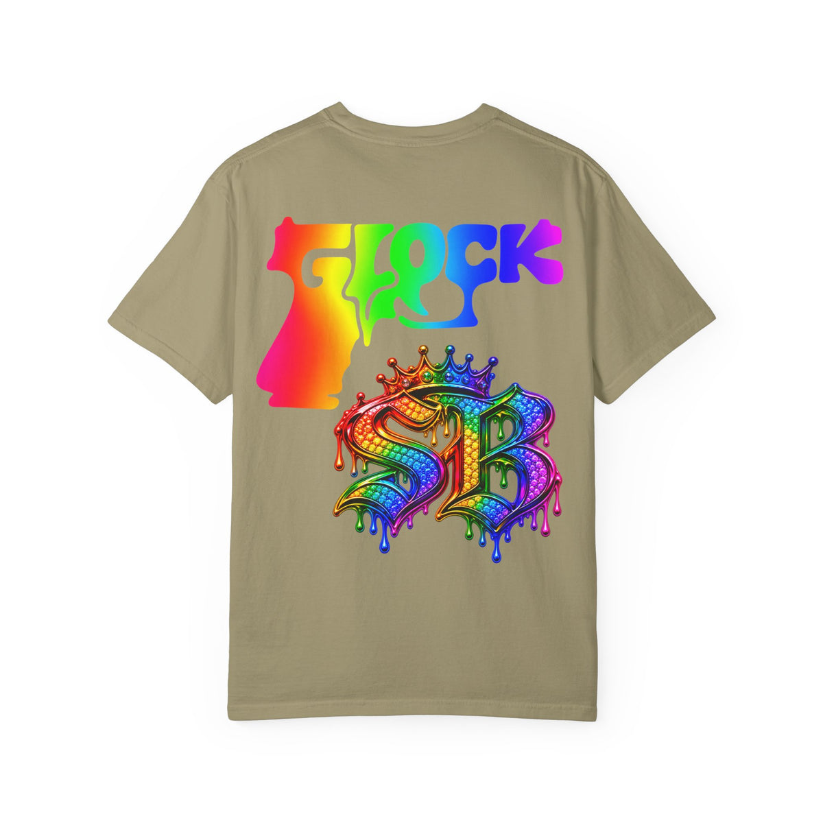 Unisex Garment-Dyed T-shirt-RAINBOW MASK LOGO GLOCK SB CROWN LOGO-SCUMMIEBEARZ™