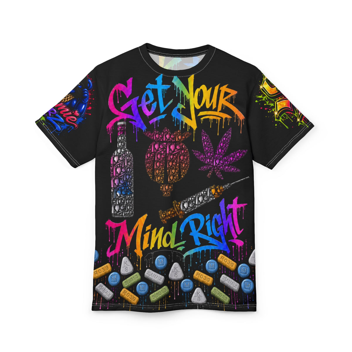 Men’s Streetwear AOP T-shirt AOP-GET YOUR MIND,RIGHT RAINBOW, REMIX ADDICTION AWARENESS,-SCUMMIEBEARZ™️