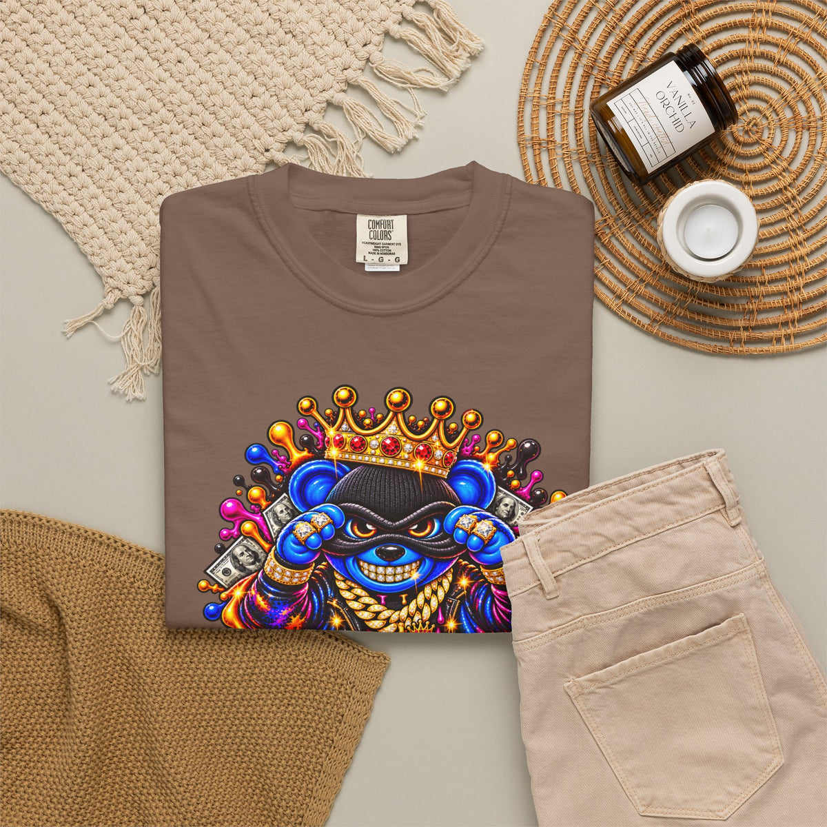 Unisex Garment-Dyed T-shirt-BLUE&PINK CROWN MASK LOGO MONEY GLOCK CROWN SB LOGO-SCUMMIEBEARZ™