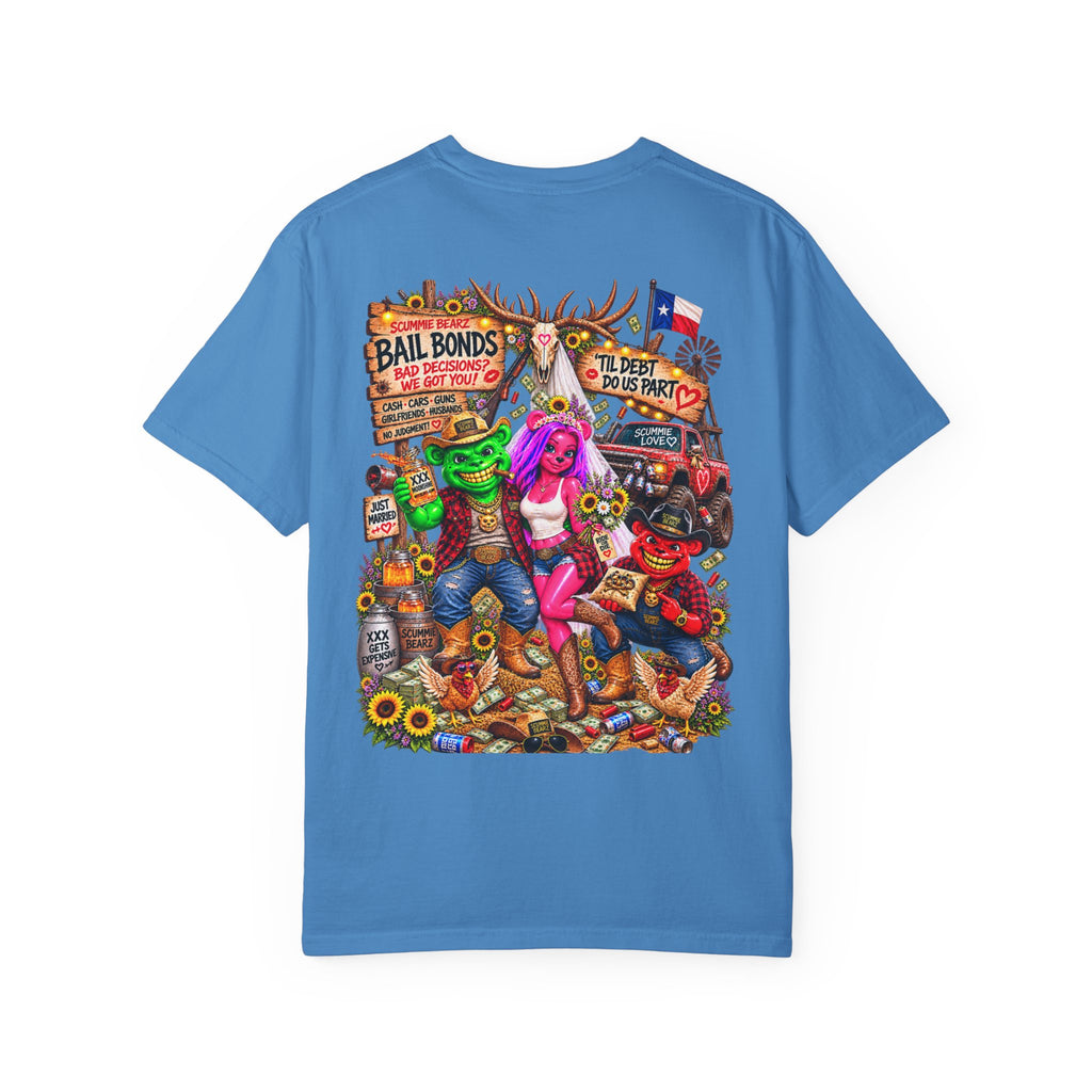 Unisex Garment-Dyed T-shirt-RED CROWN MASK LOGO BAIL BONDS-SCUMMINGBEARZ™