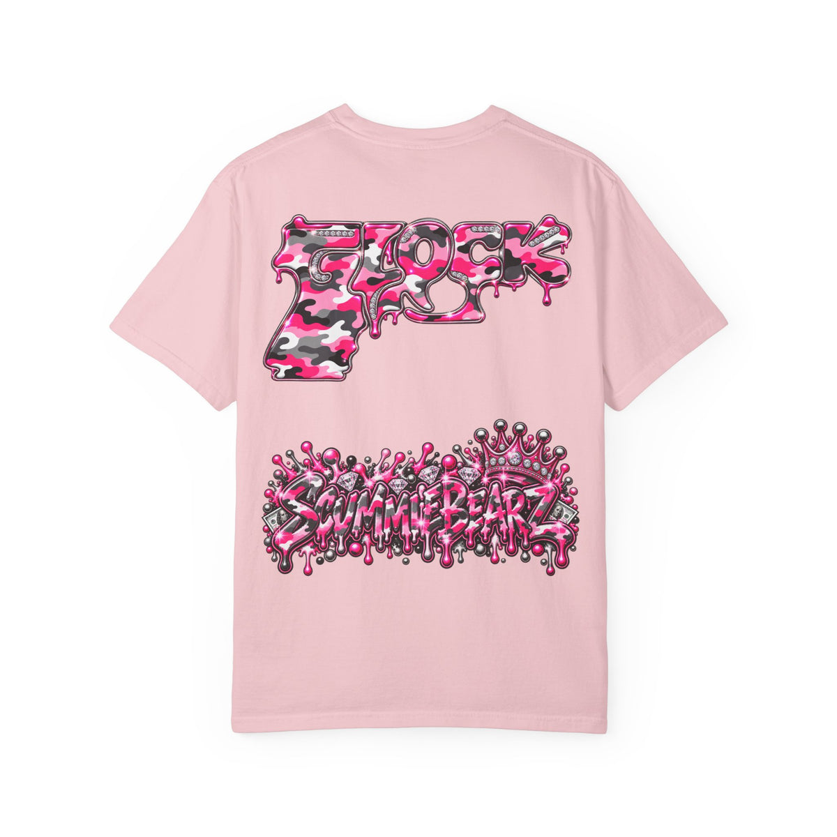 Unisex Garment-Dyed T-shirt-PINK CROWN MASK LOGO GLOCK -SCUMMIEBEARZ™