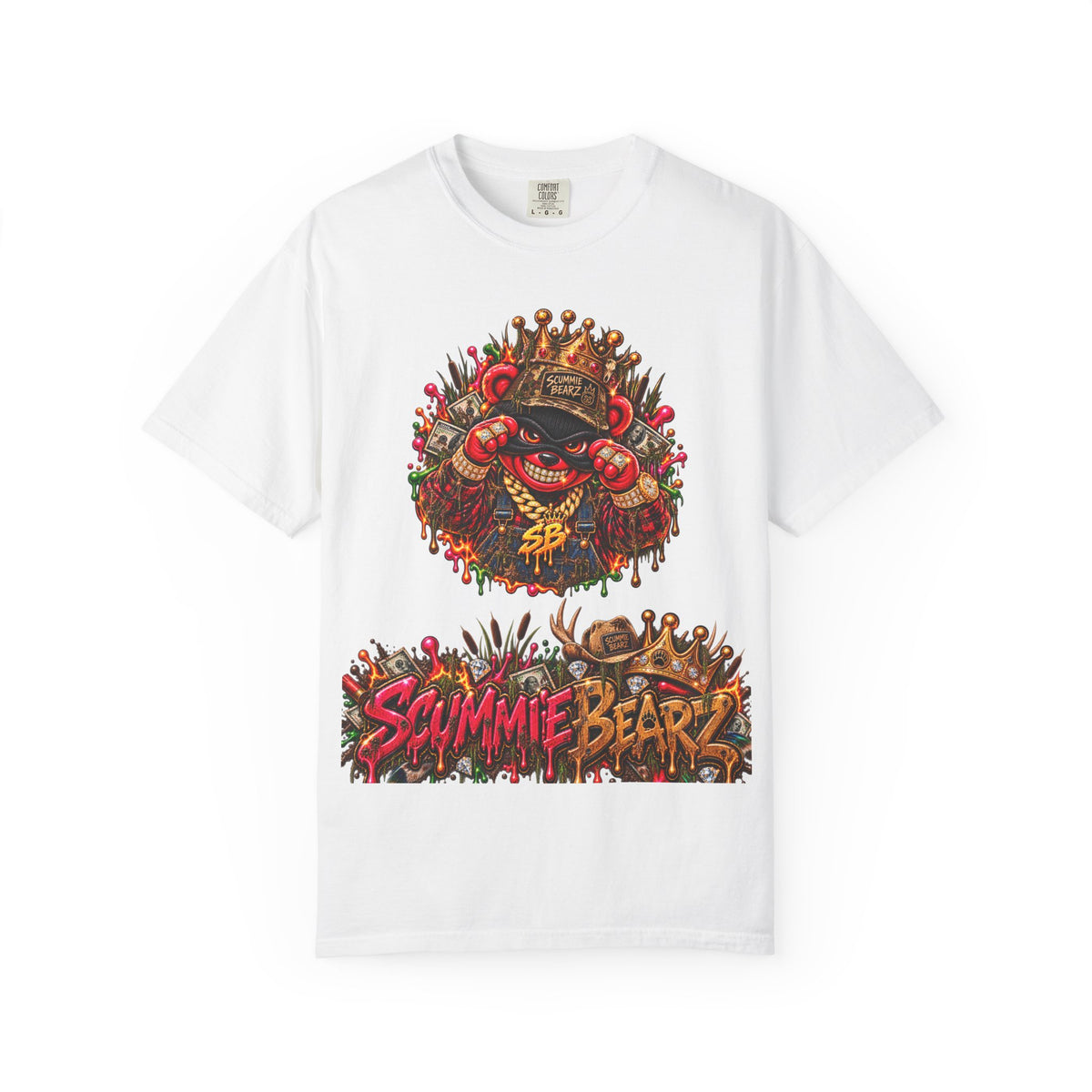 Unisex Garment-Dyed T-shirt-RED CROWN MASK LOGO HILLBILLY -SCUMMIEBEARZ™
