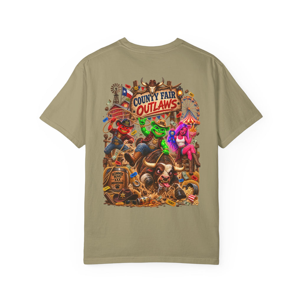 Unisex Garment-Dyed T-shirt--HILLBILLY COUNTY FAIR OUTLAWS/CROWN SB LOGO-SCUMMIEBEARZ™️
