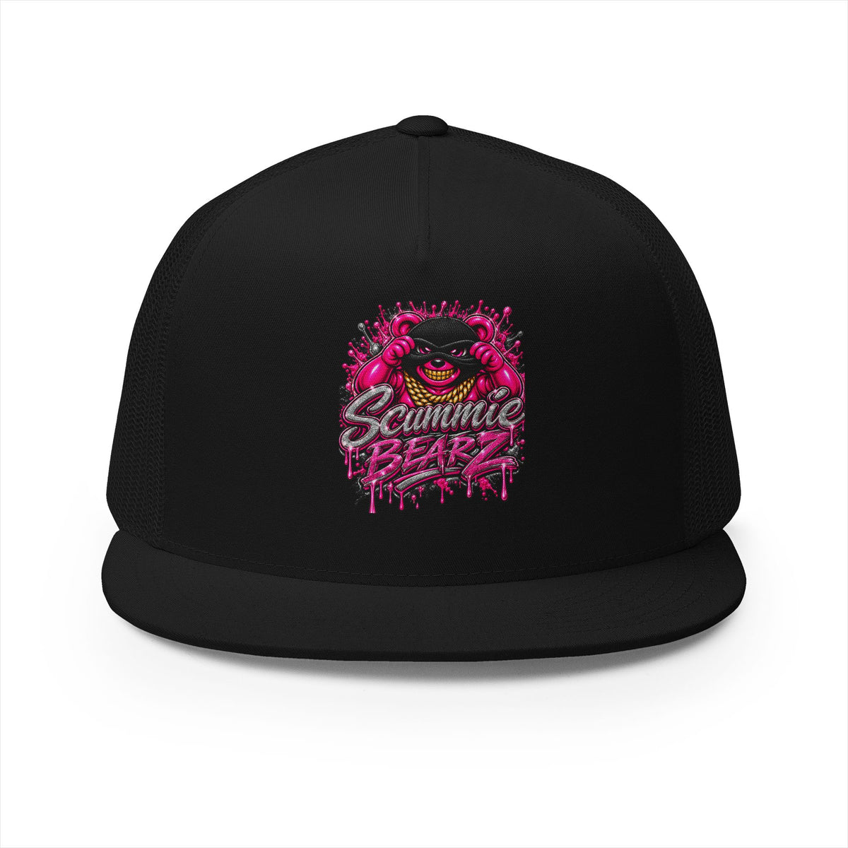 5 Panel Trucker Cap- PINK/SILVER MASK LOGO-SCUMMIEBEARZ™
