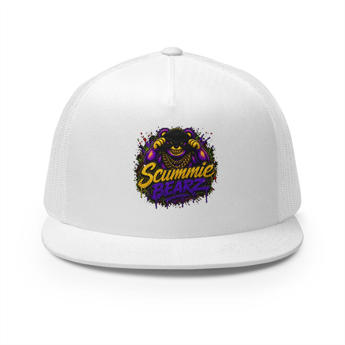 5 Panel Trucker Cap-GOLD/PURPLE MASK LOGO-SCUMMIEBEARZ™