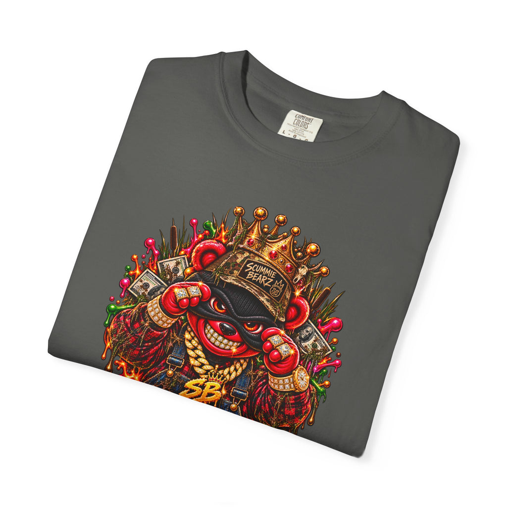 Unisex Garment-Dyed T-shirt-RED CROWN MASK LOGO BAIL BONDS-SCUMMINGBEARZ™