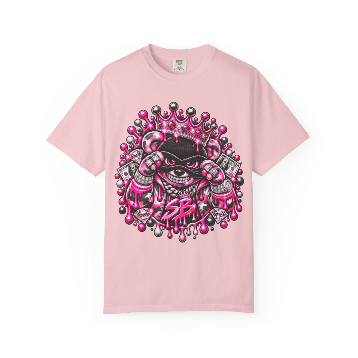 Unisex Garment-Dyed T-shirt-PINK CROWN MASK LOGO GLOCK -SCUMMIEBEARZ™