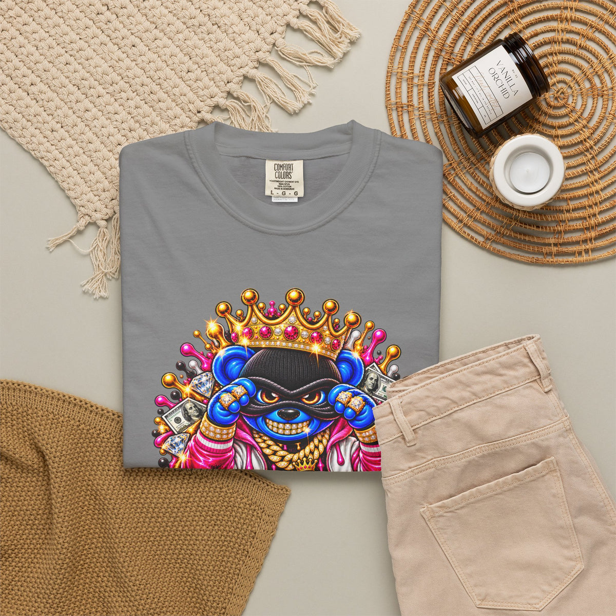 Unisex Garment-Dyed T-shirt-BLUE&PINK CROWN MASK LOGO CHOSEN BY GOD-SCUMMINGBEARZ™