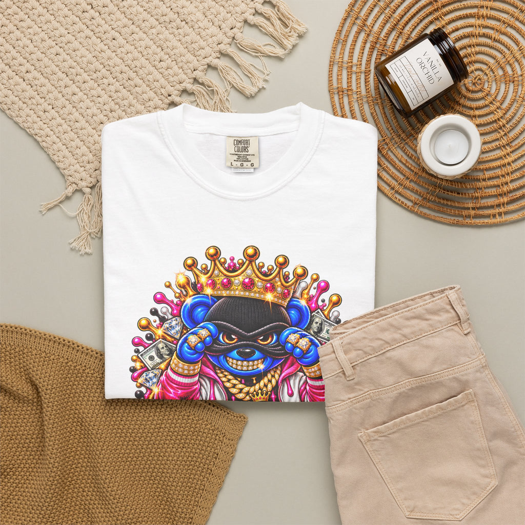 Unisex Garment-Dyed T-shirt-BLUE&PINK CROWN MASK LOGO CHOSEN BY GOD-SCUMMINGBEARZ™
