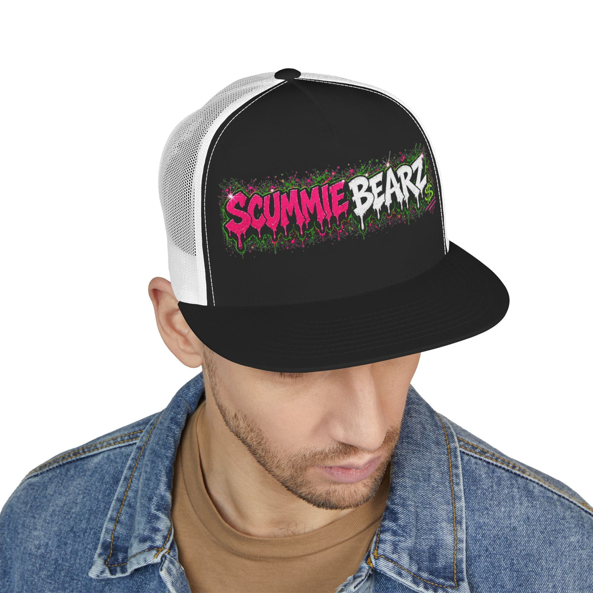 5 Panel Trucker Cap-PINK/SILVER SCUMMIEBEARZ LOGO-SCUMMIEBEARZ™