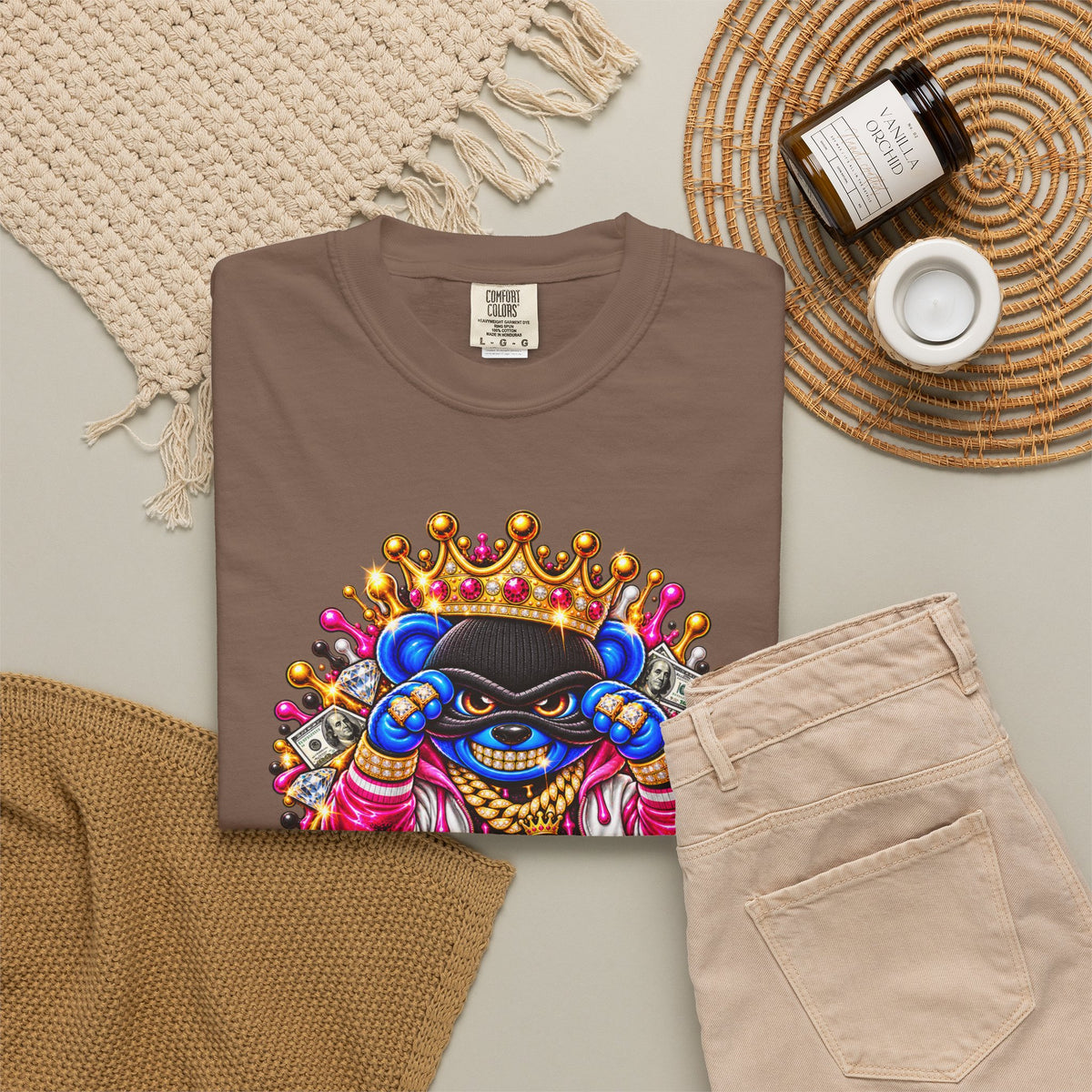 Unisex Garment-Dyed T-shirt-BLUE&PINK CROWN MASK LOGO CHOSEN BY GOD-SCUMMINGBEARZ™