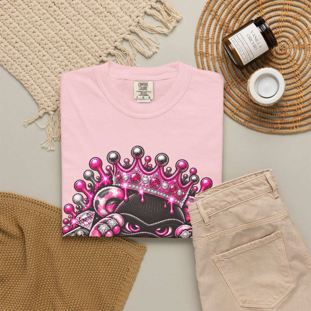 Unisex Garment-Dyed T-shirt-PINK CROWN MASK LOGO GLOCK -SCUMMIEBEARZ™