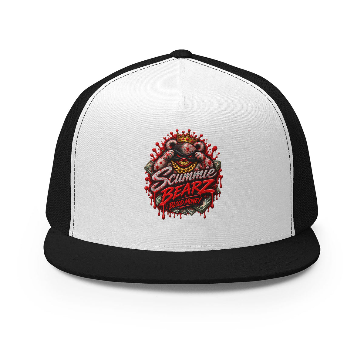 5 Panel Trucker Cap-	RED BLOOD MONEY MASK LOGO-SCUMMIEBEARZ™