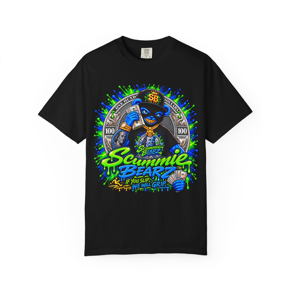 Unisex Garment-Dyed T-shirt-THAT MONEY💵KEEP CALLING📞ME MASK LOGO-SCUMMIEBEARZ™️