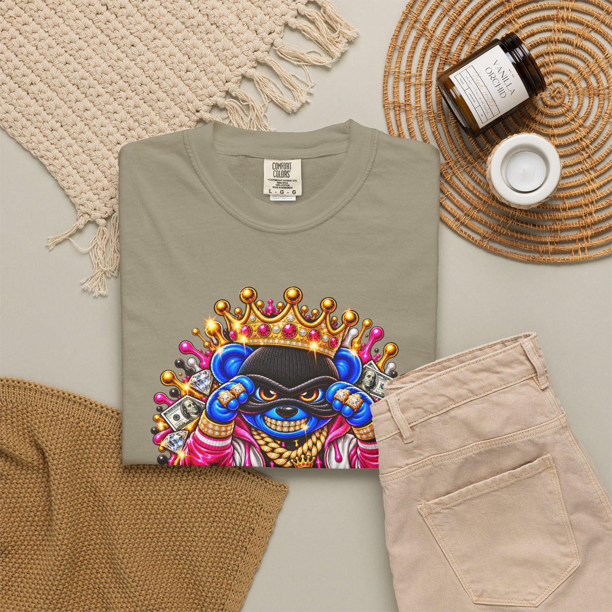 Unisex Garment-Dyed T-shirt-BLUE&PINK CROWN MASK LOGO CHOSEN BY GOD-SCUMMINGBEARZ™