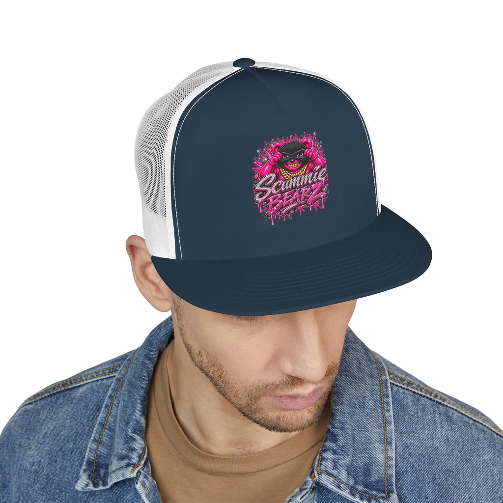 5 Panel Trucker Cap- PINK/SILVER MASK LOGO-SCUMMIEBEARZ™