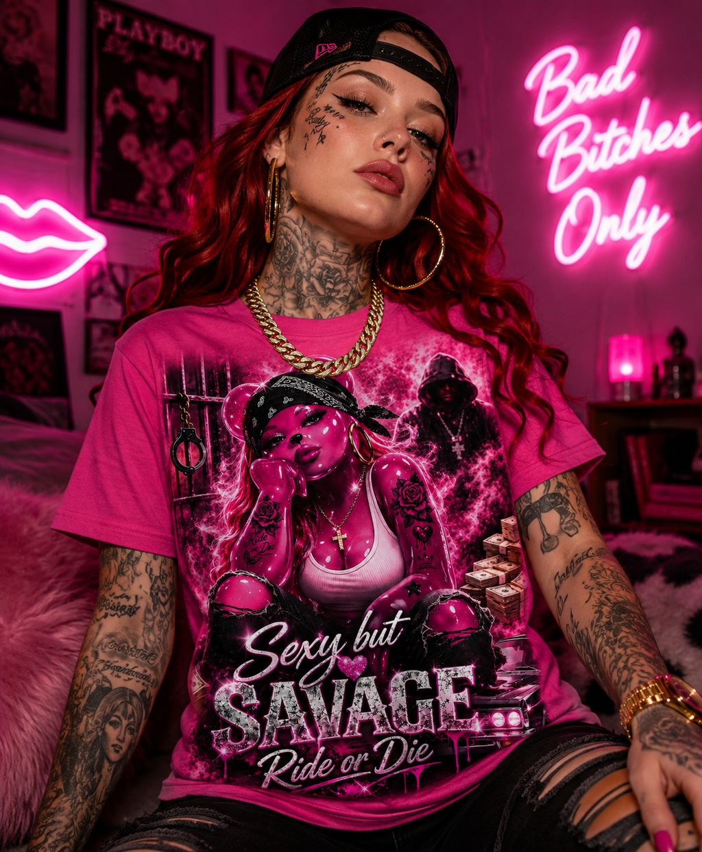 Scummie Bearz Sexy but Savage Pink  Collection "Pink" Tee